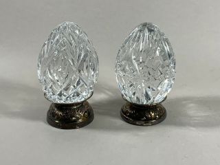 Waterford Crystal 3 1/4 Inch Egg With Silver Plate Stand Set Of 2