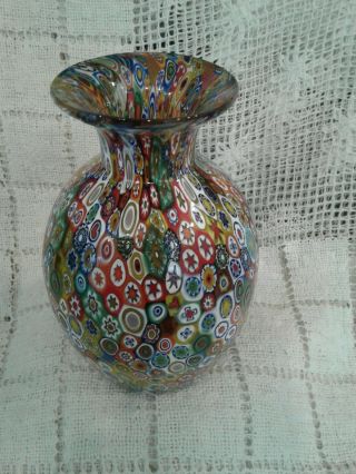 Venetian Murano Millefiori Glass Vase With Murrina Millefiori Pattern