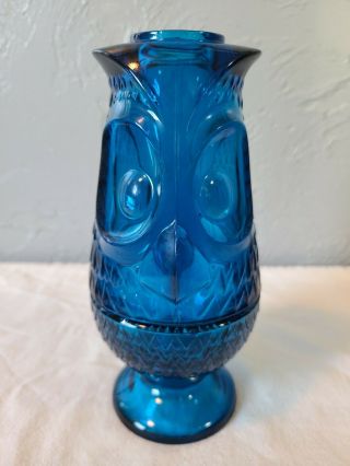 Retro Viking Art Glass Bluenique Owl Glimmer Two - Piece Fairy Lamp