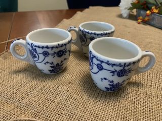 3 Vintage Scammel’s Trenton China Blue & White Restaurant Espresso Cups