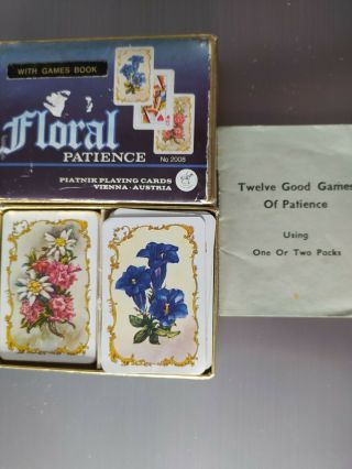 Vintage Piatnik Floral Patience Playing Cards,  Games Book - Complete - P&p
