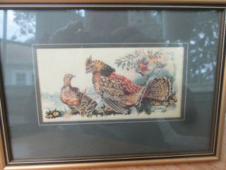 Cashs Woven Fine Silk Picture - Ruffed Grouse,  Matted & Framed Vintage Estate
