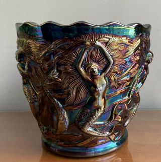 Pre - 1980 Vintage Fenton Amethyst Carnival Glass Mermaid & Dolphin Vase Mold