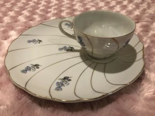 Yamaka China Japan Blue Forget - Me - Not Snack Plate And Cup