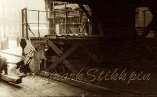 1920s Photo Negative Nyc Subway Elevated Train Stairs Construction Street Scene