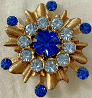 Vintage 1.  25 " Art Deco Atomic 3d Midnight Blue & Light Blue Flower Brooch/pin