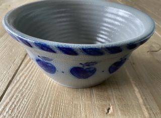 Eldreth Pottery Salt - Glazed Stoneware Pottery Apple Design Bowl Blue Grey 1997
