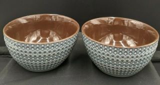 Pfaltzgraff Bria Soup Salad Bowls Set Of 2 Blue/gray With Brown And Gray Dots