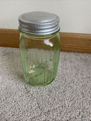 2 Medium Hoosier Green Ribbed Depression Glass Canister Jars - 6” Tea Sugar Spice