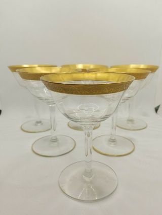 Set Of 6 Vintage Tiffin Rambler Rose Gold Rim Champagne/cocktail Glass Goblets