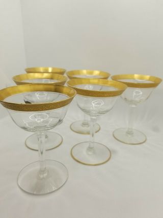 SET OF 6 VINTAGE TIFFIN RAMBLER ROSE GOLD RIM CHAMPAGNE/COCKTAIL GLASS GOBLETS 2