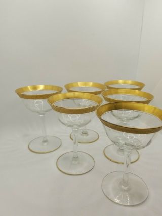 SET OF 6 VINTAGE TIFFIN RAMBLER ROSE GOLD RIM CHAMPAGNE/COCKTAIL GLASS GOBLETS 3
