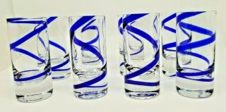 Set Of 8 Swirline Cobalt Blue By Pier 1 One Cordial Tequila Shot Glasses 3 1/2 "