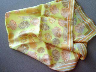 Vintage 24 " X 26 " Womens Vera Sea Shell Silk Scarf,  Yellow,  Gold,  Tan
