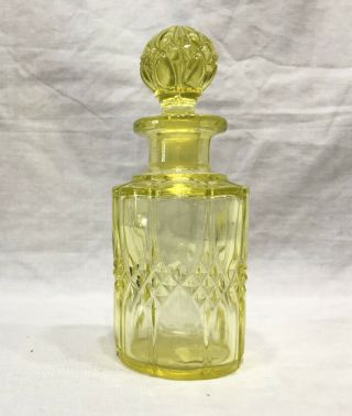Val Saint Lambert Vaseline Glass Stoppered Perfume Bottle C.  1880s 6” Tall