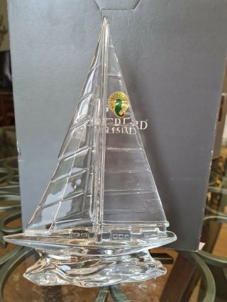 Waterford Crystal Sailboat Sculpture 9 " H Riding The Waves Made In Ireland Nib