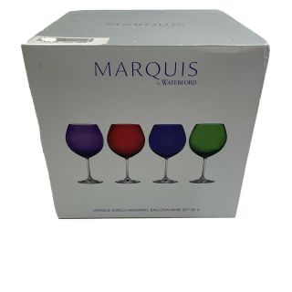 Marquis By Waterford Vintage Jewels Colors Balloon Wine Glasses - Set Of 4 Nib