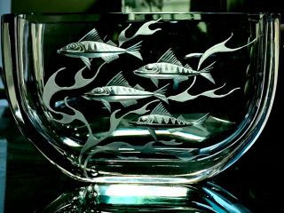 Stunning Mid Century Modern Orrefors Kjellander Art Glass Fish Bowl Vase Danish