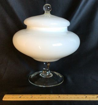 Vintage Empoli Glass Mid Century White Cased Lidded Candy Apothecary Jar