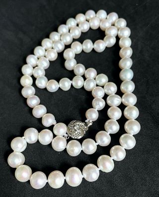 Vintage Silver Tone Long Pearl Necklace 26 1/2 " M09