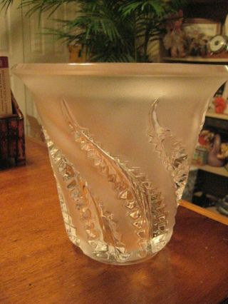 Lalique France Crystal Vase 7 1/4 Inch Tall 8 Inch Dia.  Pattern Unknown Perfect