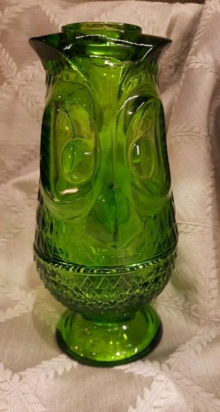 Mcm Viking Art Glass Green Hoot Owl Fairy Lamp Courting Votive Candle Lamp