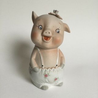 Vintage Ceramic Pig In Dungarees Money Box,  1960s? Unmarked,  With Stopper.  Cute