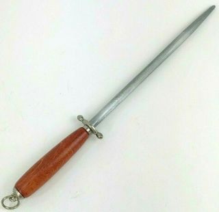 Vintage Hoffritz Germany Knife Sharpening Steel Honing Rod Wood Handle 13 - 1/2 "