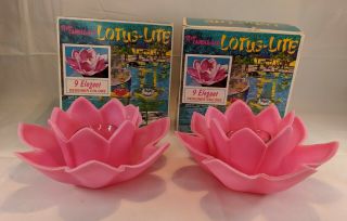 2 Hotpink Vintage Candle - Glo Lotus Lite Floating Pool Candles Rare Mcm Tiki Shag
