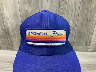 Vintage Pioneer Stereo Patch Hat Mesh Snapback Trucker Cap Blue