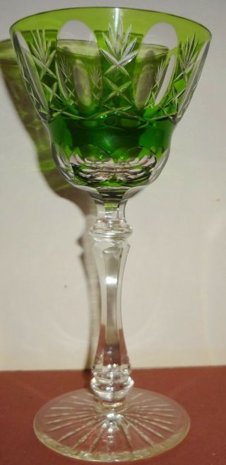 The Ultimate Moser Mid - Century Tall Cut To Clear 8 " Emerald Green Flaired Goblet