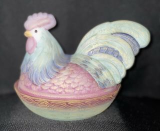 Fenton Art Glass Rooster Hen On Nest Dish Hand Painted By Angela Van Ziles 4680