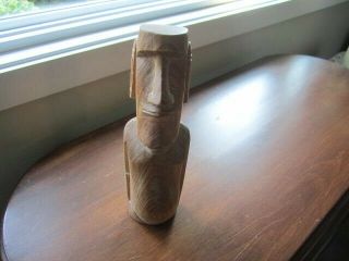 Vintage Hand Carved Moai Easter Island Wood Figure Rapa Nui Totem - 10 Inch