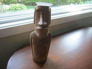Vintage Hand Carved Moai Easter Island Wood Figure Rapa Nui Totem - 10 1/2 Inch