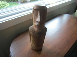 Vintage Hand Carved Moai Easter Island Wood Figure Rapa Nui Totem - 12 Inch