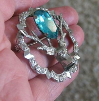 LARGE VINTAGE SIGNED MIZPAH JEWELLERY SCOTTISH CELTIC 3D STAG HUNTING BROOCH PIN 2