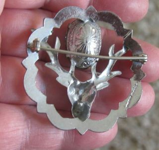 LARGE VINTAGE SIGNED MIZPAH JEWELLERY SCOTTISH CELTIC 3D STAG HUNTING BROOCH PIN 3