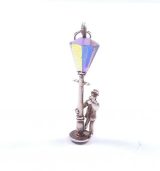 Vintage Silver Charm Drunk Man Round Gem Set Street Lamp 925 Sterling 1.  7g
