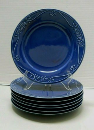 Princess House Veranda Midnight Blue Porcelain Dinner Plates Set Of 7