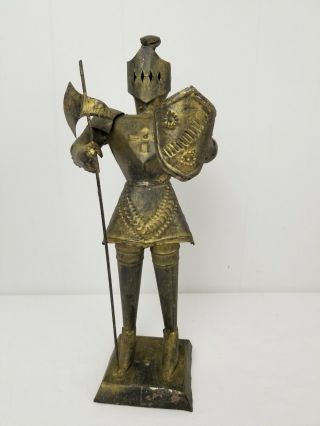 Vintage Tin Knight Medieval Armor Statue Figurine Mexico 15 " Tall