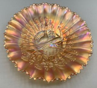 Carnival Gorgeous Northwood Marigold Peacocks Pie Crust Edge Bowl “ribbed”