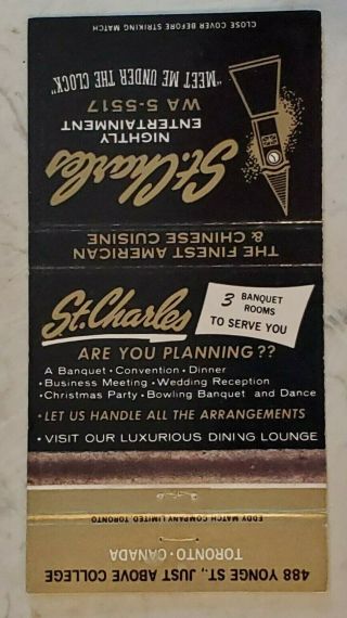 Vintage Matchbook Toronto Ontario St Charles Restaurant Cocktail Lounge 2