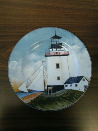 David Carter Brown By The Sea Salad Plate Lighthouse Sailboat 8 1/8 Sakura