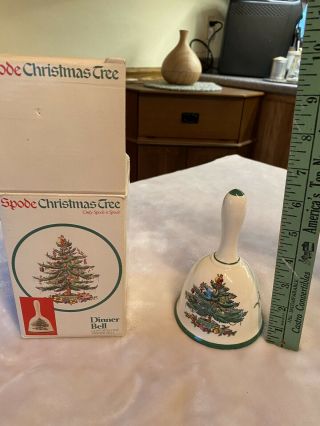 Spode Christmas Tree Dinner Bell Green Trim Handle S3324 - C Made In England 5.  5 "