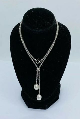 Charming Vintage 925 Silver Necklace With 2 Pearls 5.  23g