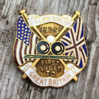 U.  S.  Lawn Bowlers 1929 First Visit To Great Britain Vintage Enamel Pin Badge