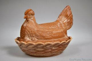 C.  1984 7” Hen On Nest By L.  G.  Wright Chocolate Slag Opaque Covered Dish