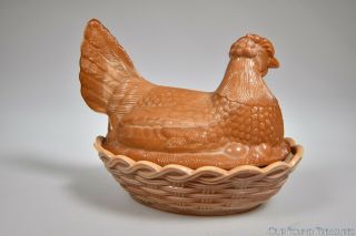 c.  1984 7” HEN ON NEST by L.  G.  Wright CHOCOLATE SLAG OPAQUE Covered Dish 3