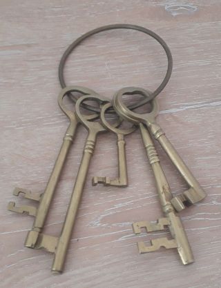 Brass Keys On Ring Vintage Set Of 5