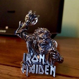 Vintage Iron Maiden Hooks Pin Badge,  Bruce Dickinson,  Heavy Metal Alchemy,  Poker